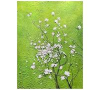 White Flowers Wall Art Hand Painted Oil Painting Modern Farmhouse Decor Green Contemporary Art Aesthetic Botanical Artwork For Living Room Bedroom Hotel Decoration 70X100Cm（28X39 Inch)
