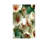White Flowers with Red Centers Wall Plate 1 Gang Toggle Light Switch Cover Single Toggle Faceplate Decor 3X5 in
