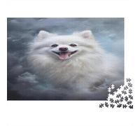 White Fluffy Dog 1000 Piece Jigsaw Puzzle Paper for Adults Misty Cloud Background Puzzle Game for Family Focus Decor Gift 70x50cm/1000pcs