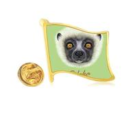 White Fluffy Sifaka Monkey Animal Golden Metal Flag Lapel Pin Badge