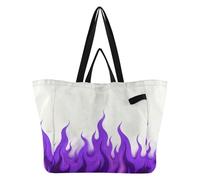 White Fluorescent Purple Cool Flame Tote Canvas Bags Big Sturdy Kitchen Grocery Bags Teacher Tote for Men Bachelorette Party Presents carteras de Mano para Mujer