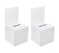White Foldable Ballot Box 2 Pack, Corrugated Paper Donation and Suggestion Box with Removable Header Board, For Easy Assembly Collection Box for Office or Charity Events