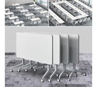 White Foldable Conference Room Table Mobile Flip Top Meeting Desk with Locking Casters Portable Training Table for Office & Classroom Use