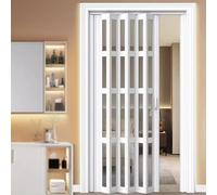 White Foldable Dividing Gate,Concertina Door Accordion Doors,Retractable Shower Door with Handle &Cellular Fabric, with Magnetic Closure for Small Spaces.