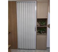White Folding Concertina Door for Closet Locking Interior Room Divider Magnetic Foldable Gate Thermal Sliding Door for Kitchen or Doorway (77x80in)