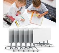 White Folding Conference Table - Mobile Flip Top Training Table with Quiet Wheels Large Rectangular Meeting Table Durable Metal Legs for Home Office & Classroom Use