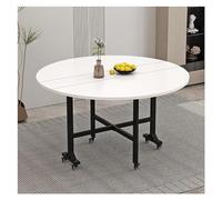 White Folding Dining Table - Round Drop Leaf Kitchen Table with Universal Wheels & Brake for Home Parties - Space-Saving Design, 100cm/39.4in