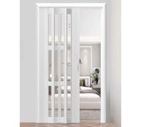 White Folding Door with Handle and C Acrylic Window, 203cm High Magnetic Folding Door for Closet, Space-Saving Plastic Sliding Door, 35x80in (89x203cm)