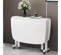 White Folding Drop Leaf Dining Table Extendable Rectangular Kitchen Table on Wheels Space-Saving Design for Small Areas 120x70cm Wooden Construction