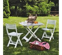 Urbn-Living Urbnliving 3 Pcs White Folding Table And 2 Chairs Set Outdoor Bbq Barbecue Picnic Garden Camping Hiking