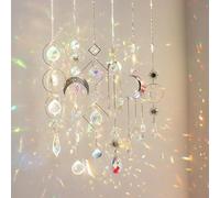 White for crystal Wind Chime 43cm Moon Sun Catcher White for(A01 Silver)