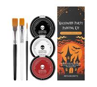 White Foundation Goth, White Foundation Black Red Paint with Brushes for Face Body, Halloween Make-up Set for Themed Party Women Men Stage Performance Haunted House