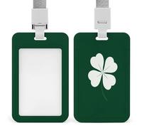 White Four-Leaf Clover on Dark Green ID Badge Holder Retractable Clip Card Holder Card Protector Name Badge Name Tag for Work Office Doctor Nurse