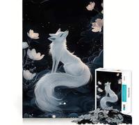 White Fox And Lotus Flowers Illustration Jigsaw Puzzle 1000 Pieces Focus Building Toy Firm Fit Secure Assembly Holiday Indoor Entertainment Toy (50x75cm)