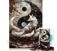 White Fox And Yin Yang 1000 Piece Jigsaw Puzzles for Teenagers Recall Fun Play Tight Interlock No Gaps Family Fun Night Activity (38x26cm)