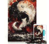 White Fox And Yin Yang Adults 1000 Piece Jigsaw Puzzle Memory Fun Game Clean Cut Sturdy Components Unique Gift for Stress Relief (38x26cm)