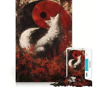 White Fox And Yin Yang Jigsaw for Adults 1000 Pieces Brain Memory Game Laser Cut for Flawless Fit Unique Gift for Stress Relief (38x26cm)