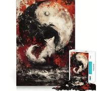 White Fox And Yin Yang Jigsaw Puzzle 1000 Pieces Mental Focus Game Precision Cut Smooth Edges Absorbing Activity for Quiet Nights (50x75cm)