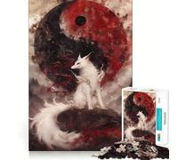 White Fox And Yin Yang Jigsaw Puzzles 1000 Mental Focus Game No Gap Tight Fitting Design Interactive Brain Challenge for Home (50x75cm)
