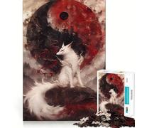 White Fox And Yin Yang Jigsaw Puzzles 1000 Piece for Adults Recall Fun Play Firm Fit Secure Assembly Family Fun Night Activity (38x26cm)