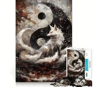 White Fox And Yin Yang Jigsaw Puzzles1000 Pieces Recall Skill Fun Professional Grade Cutting Thoughtful Gift for Mind Activity (50x75cm)