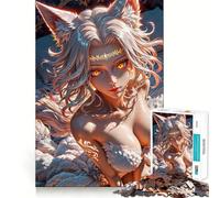 White Fox Anime Girl Jigsaw Puzzle 1000 Pieces Cognitive Fun Play High Precision Die Cut Unique Gift for Stress Relief (50x75cm)