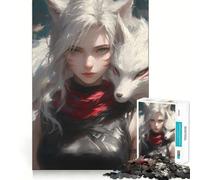 White Fox Anime Sexy Girl Jigsaw Puzzle 1000 Mental Recall Game High Accuracy Cutting Craft Interactive Brain Challenge for Home (38x26cm)
