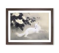 White Fox By Kansetsu Hashimoto Asian Japanese Framed Print | A4 Walnut Framed Wall Art | Ready to Hang | Asian Animal Picture | Living Room Bedroom Lounge Office