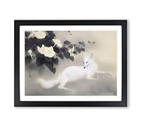 White Fox By Kansetsu Hashimoto Asian Japanese Framed Wall Art Print, Ready to Hang Picture for Living Room Bedroom Home Office Décor, Black A3 (46 x 34 cm)