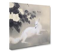 White Fox by Kansetsu Hashimoto Canvas Print | Gallery Wrapped 30mm Frame Wall Art | 14x14 inches | Ready to Hang | Modern Animals Picture | Living Room Bedroom Lounge Office