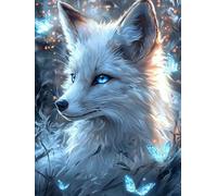 White Fox Diamond Painting Kits for Beginners Adults,5D DIY Butterfly Diamond Art Kits,Round Full Drill AAA Gem Art Crafts, DIY Painting by Numbers Home Wall Decor Gifts for Women 30x40cm Ja0z-440