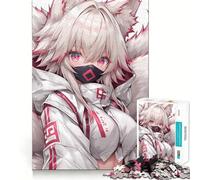 White Fox Girl Anime Art 1000-piece Puzzle for Teenagers Mind Skill Fun Uniform Size Precise Pieces Relaxing Indoor Group Activity (50x75cm)