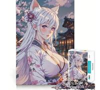 White Fox Girl Jigsaw Puzzles for Adults 1000 Think Boost Game Precise Interlock Structure Easy to Learn Family Enjoyment (38x52cm)