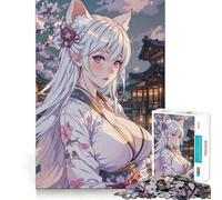 White Fox Girl Jigsaw Puzzles for Adults 1000 Think Boost Game Precise Interlock Structure Easy to Learn Family Enjoyment (38x26cm)