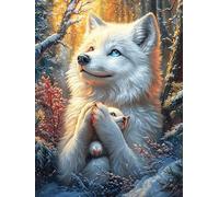White Fox Holding A Small Fox in A Snowy Forest 300 Pieces Classic Jigsaw Puzzle Science Fiction Magical Dream Puzzle for Adults Concentration Training Wall Art Mental Exercise High Q