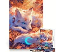 White Fox in Autumn Leaves 1000 Pieces Puzzles for Adults Clear Thinking Stress Relief Fun Precise Edges Lovely Gift (38x52cm)