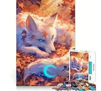 White Fox in Autumn Leaves Jigsaw Puzzles 1000 Piece for Adults Recall Fun Play Firm Fit Secure Assembly Family Fun Night Activity (50x75cm)