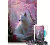 White Fox in Cherry Blossom Forest Jigsaw Puzzles for Adults 1000 Mind Boost Game Uniform Size Precise Pieces Travel-friendly Brain Game Gift (50x75cm)
