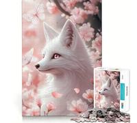 White Fox In Cherry Blossoms Jigsaw for Teenagers 1000 Pieces Mind Boost Fun Clean Cut Sturdy Components Heartwarming Gathering Activity (38x26cm)