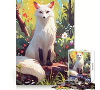 White Fox in Floral Meadow for Adults 1000 Piece Jigsaw Puzzle Mental Exercise Serene Escape Snug Lock (38x52cm)