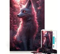 White Fox in Pink Forest Adults 1000 Pieces Puzzle Mental Fun Game Advanced Laser Cutting Tech Amusing Challenge for Waiting Time (38x26cm)