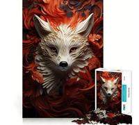 White Fox in Red Flowers Jigsaw Puzzle 1000 Piece Creative Skill Toy Clean Cut Sturdy Components Travel-friendly Brain Game Gift (38x26cm)