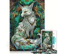 White Fox in Stained Glass Jigsaw Puzzles for Adults 1000 Think Boost Game Precise Interlock Structure Easy to Learn Family Enjoyment (38x26cm)