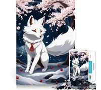 White Fox Kitsune Jigsaw 1000 Piece Mind Skill Play Stable Fit No Shifting Parts Enjoyable Pastime for Long Weekends (38x52cm)