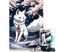 White Fox Kitsune Jigsaw Puzzles for Adults 1000 Mind Boost Game Uniform Size Precise Pieces Travel-friendly Brain Game Gift (50x75cm)