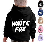 White Fox Letter Print Kids Hoodie Sweatshirt for Boys and Girls 90-160cm 2-13 Years Pullover Hoodie Sportswear Unisex Warm Long Sleeve Casual Wear Winter Autumn Winter Activewear.