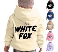 White Fox Letter Print Kids Hoodie Sweatshirt for Boys and Girls 90-160cm 2-13 Years Pullover Hoodie Sportswear Unisex Warm Long Sleeve Casual Wear Winter Autumn Winter Activewear.