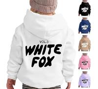 White Fox Letter Print Kids Hoodie Sweatshirt for Boys and Girls 90-160cm 2-13 Years Pullover Hoodie Sportswear Unisex Warm Long Sleeve Casual Wear Winter Autumn Winter Activewear.