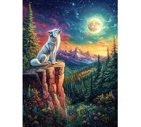 White Fox on A Rocky Cliff Under The Moon 500 Piece Count Premium Jigsaw Puzzle Wildlife Pet For Adults Teens 14+ Concentration Training Indoor Game Family Game Night 500 PCS