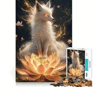 White Fox on Lotus 1000-piece Jigsaw Puzzles Brain Focus Game Expert Cutting Craftsmanship Fascinating Hobby for Idle Moments (38x26cm)